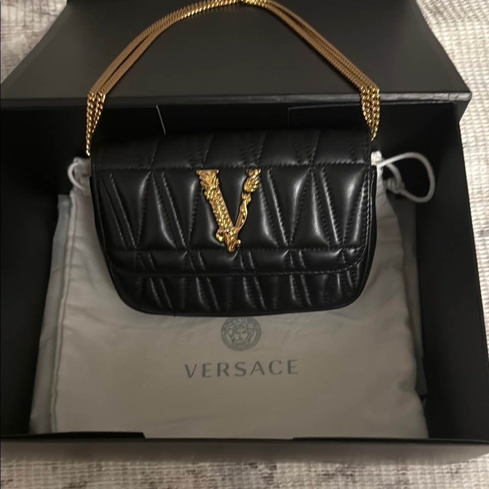 Versace Black and Gold Mini Bag with Quilted Leather
